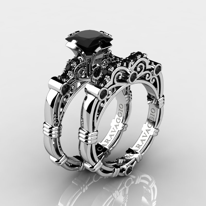 Wedding Rings With Black Diamonds
 Art Masters Caravaggio 14K White Gold 1 25 Ct Princess