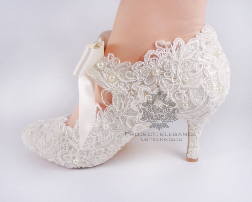 Wedding Shoes For Bride Ivory
 IVORY LACE WEDDING SHOES bride bridal MARY JANE satin