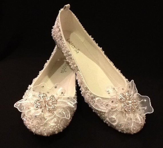 Wedding Shoes With Rhinestones
 Wedding Shoes Bridal Ballet Flats Rhinestones Pearls Hand
