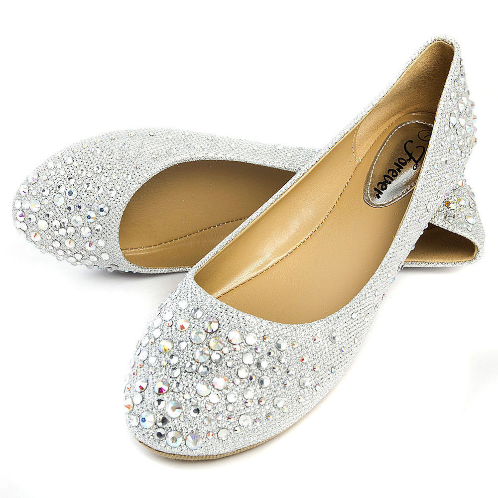 Wedding Shoes With Rhinestones
 Silver Round Toe Rhinestone Crystal Bridal Wedding