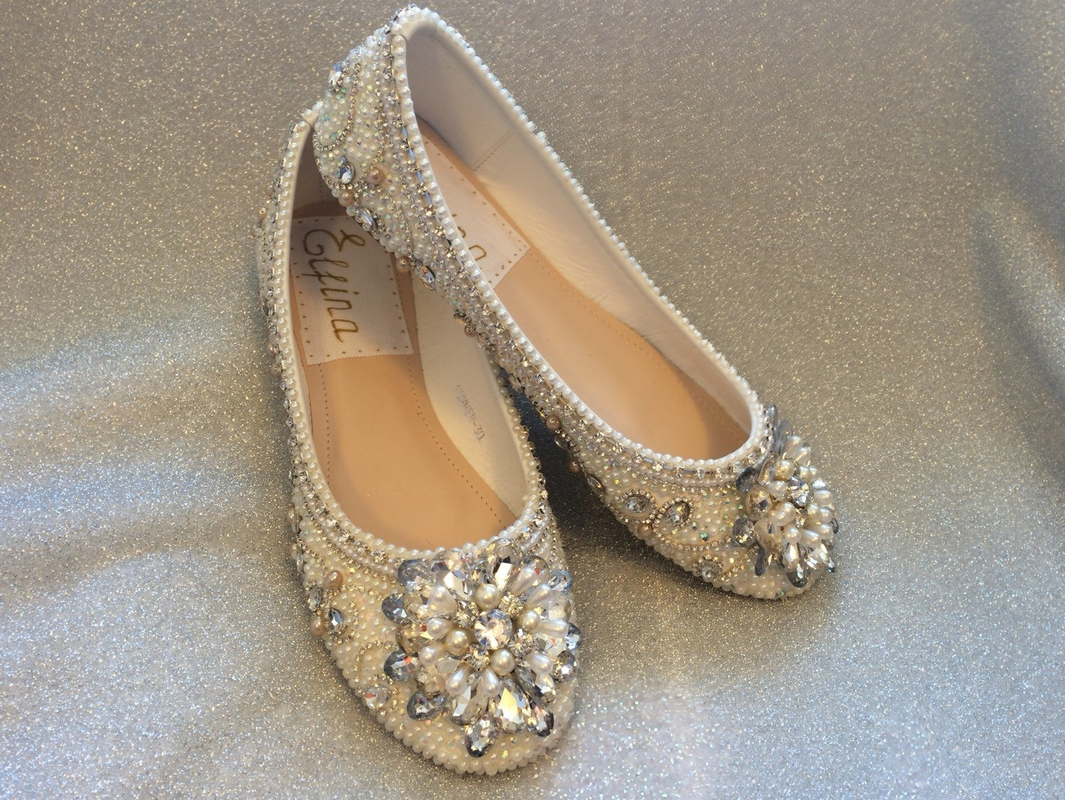 Wedding Shoes With Rhinestones
 Wedding Shoes Bridal Flats Beaded Rhinestones Hand Embellished