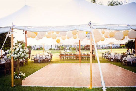 Wedding Tent Lighting DIY
 Love the idea and look tables om the outside and dance