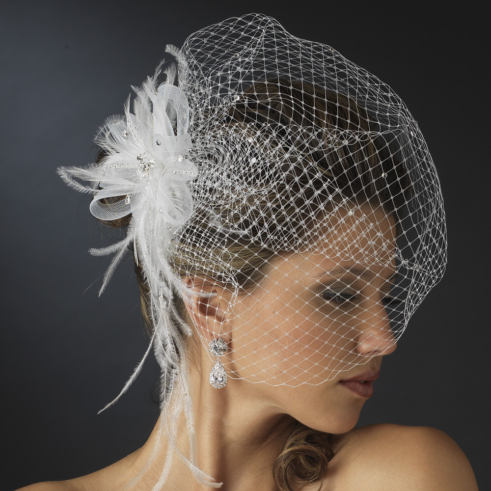 Wedding Veil Fascinator
 Jeweled Couture Feather Fascinator Veil Elegant Bridal