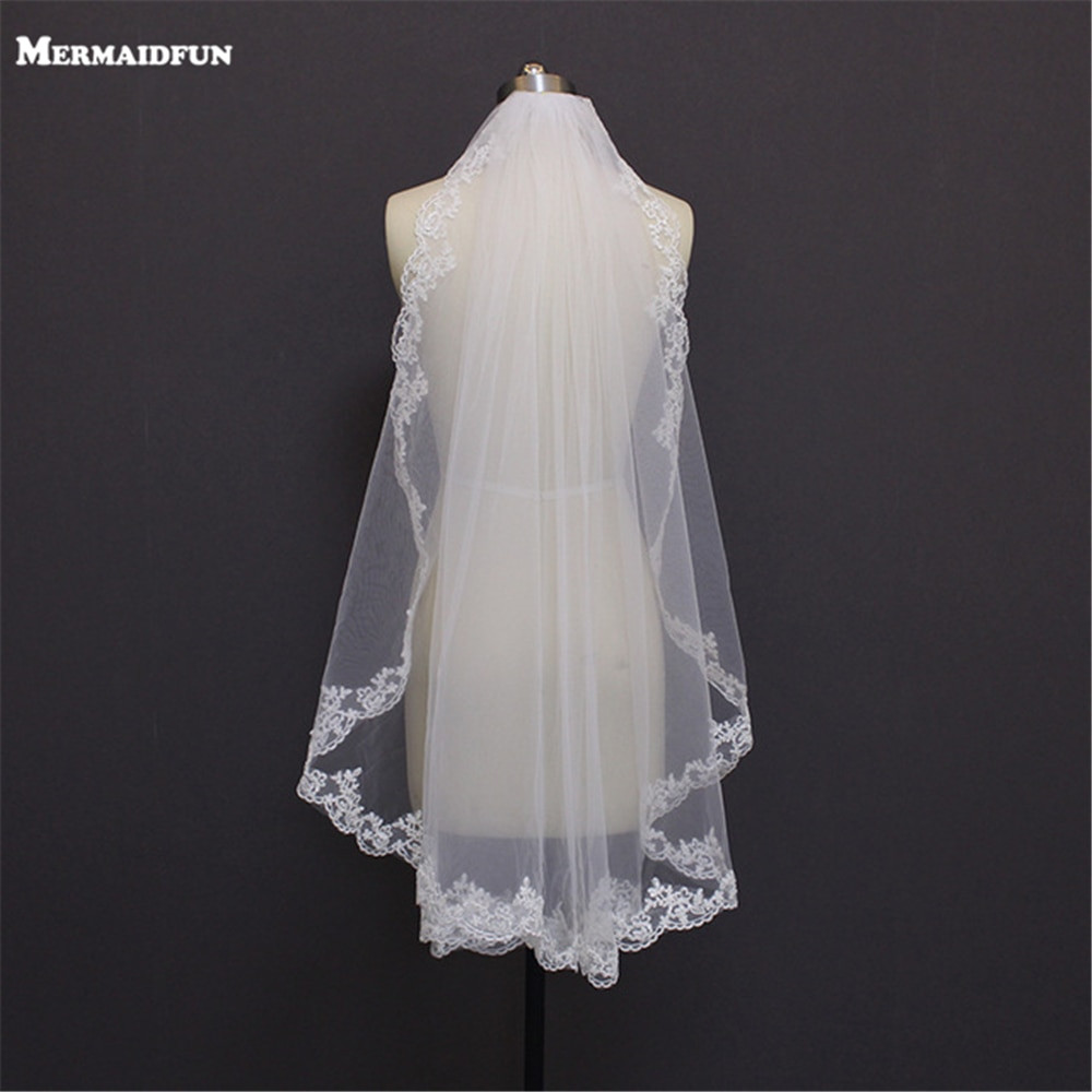 Wedding Veil Short
 MERMAIDFUN New Elegant Lace Edge Short Wedding Veils with