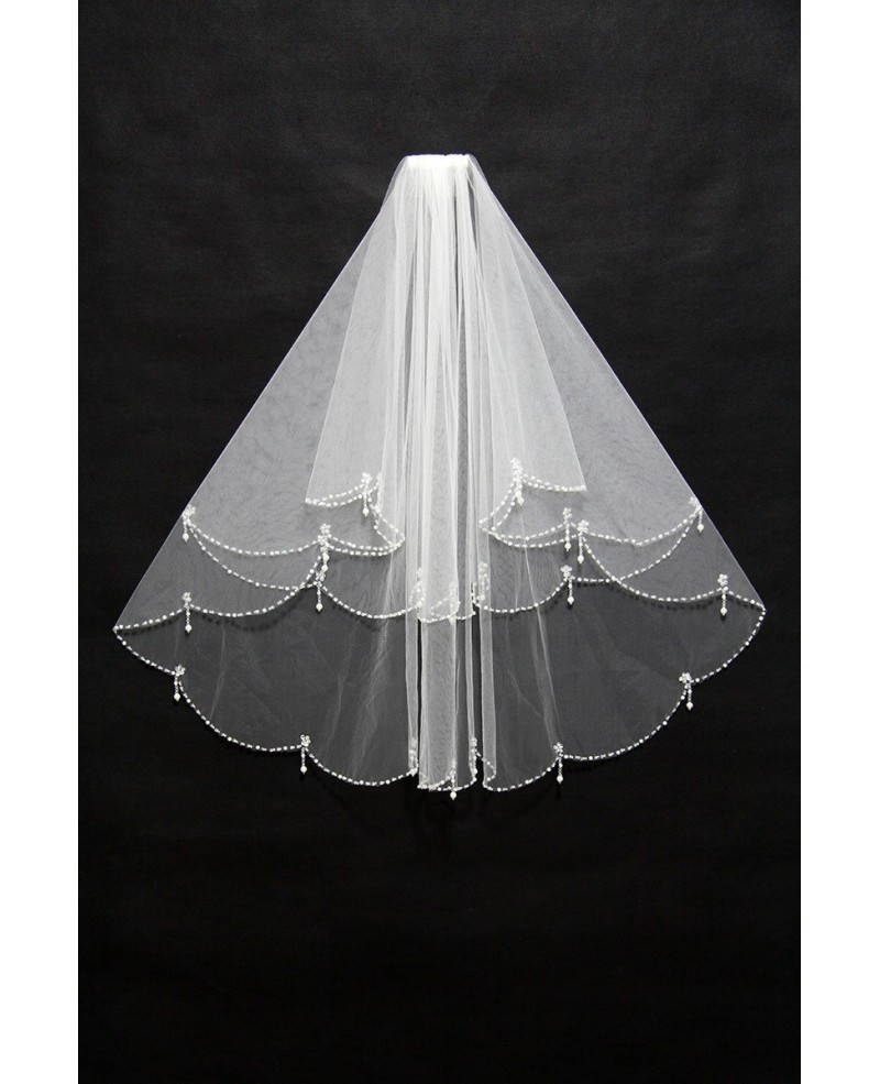 Wedding Veil Short
 Elegant Short White Wedding Veil with Beading BV020
