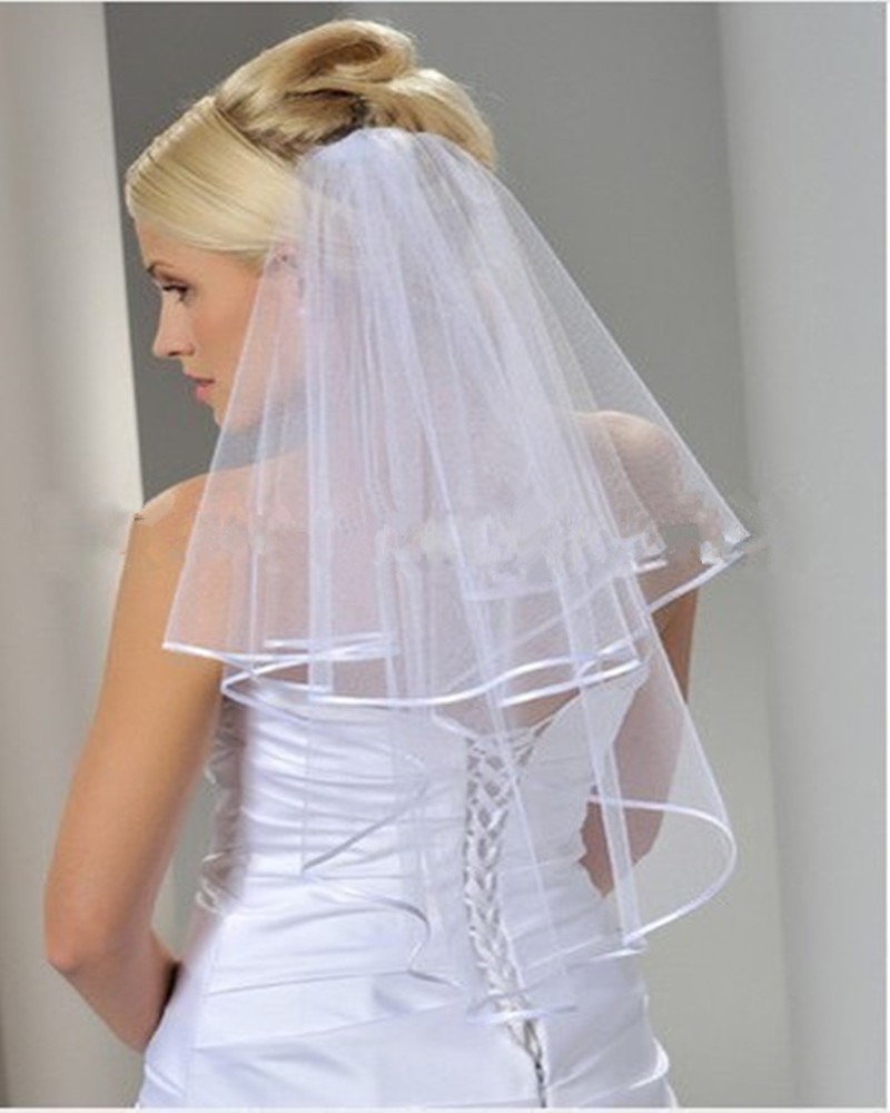 Wedding Veils For Sale
 2015 Whole sale Simple White Tulle Wedding Veils Two Layer