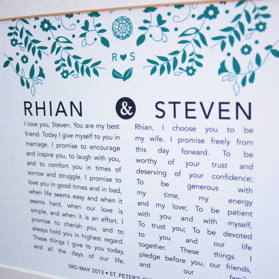 Wedding Vows From Bride To Groom
 personalised bride and groom wedding vow print by ant