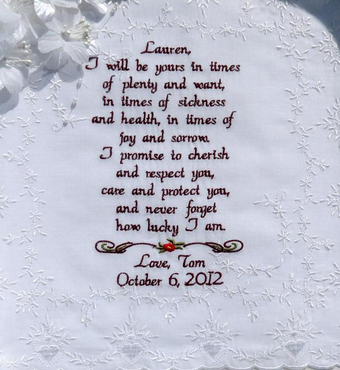 Wedding Vows From Bride To Groom
 Handkerchief Wedding Vow Gift for Your