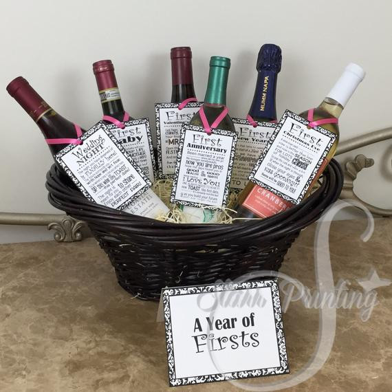 Wedding Wine Gift
 Bridal Shower Wine Basket Gift Set with 6 tags and shower card