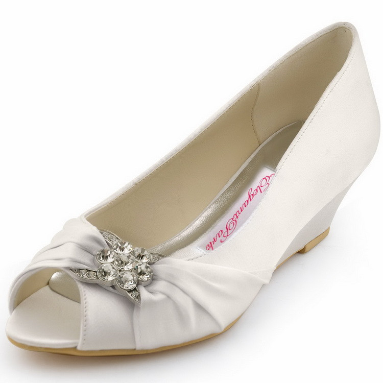 Wedge Shoes For Wedding
 New Design Elegant WP1403 White Peep Toe Rhinestone Satin