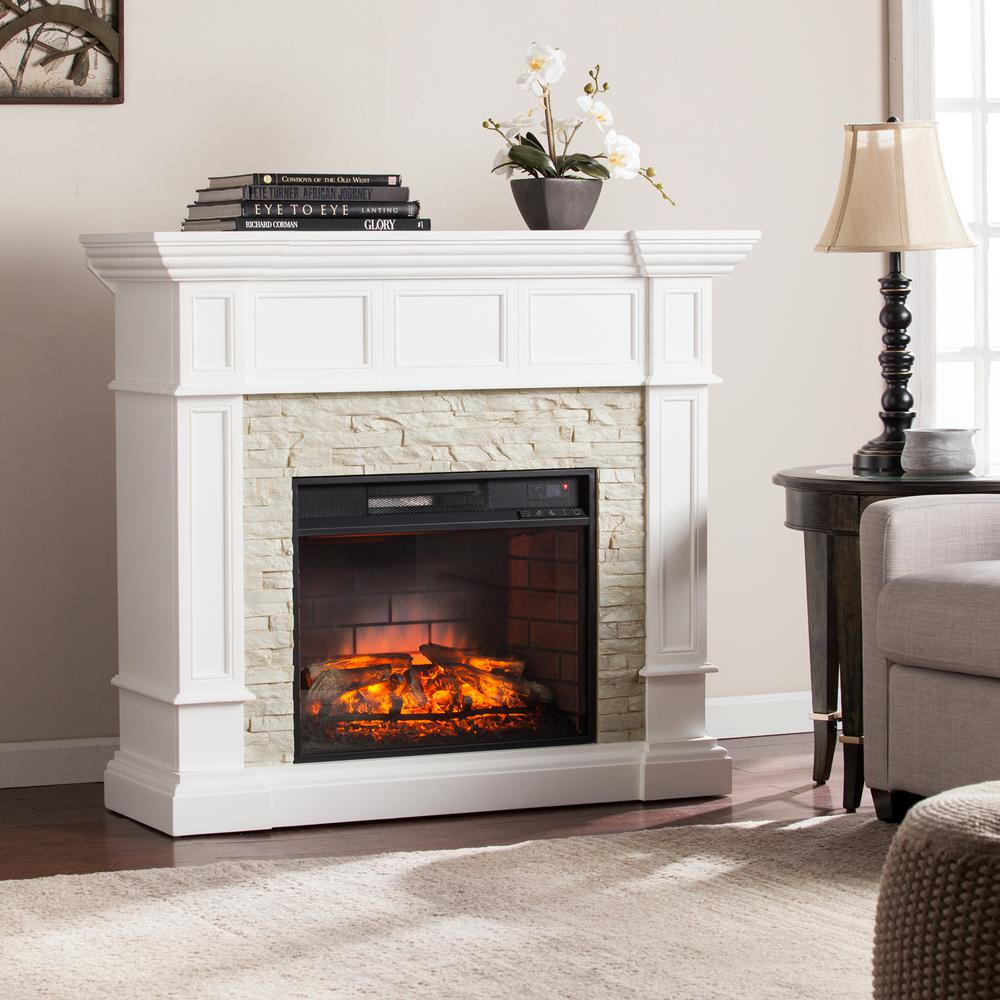 White Corner Electric Fireplace
 Amesbury 45 5 in W Corner Convertible Infrared Electric