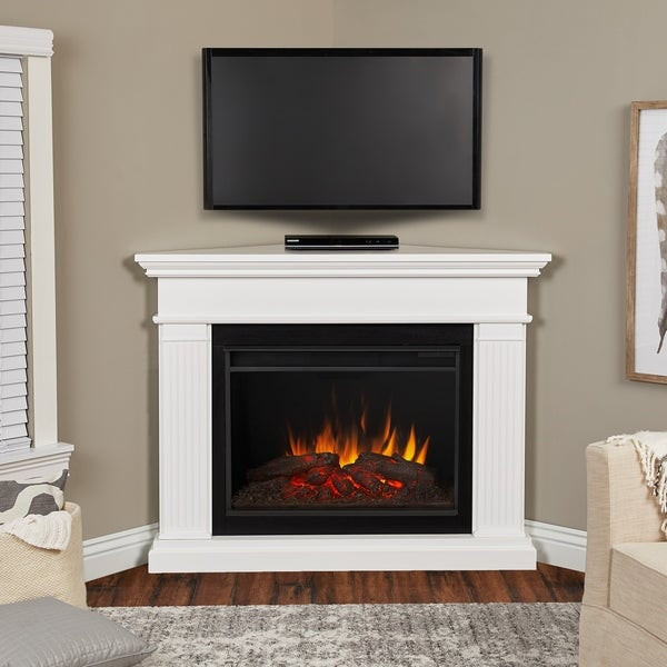 White Corner Electric Fireplace
 Shop Real Flame Kennedy Grand White Wood Finish Corner