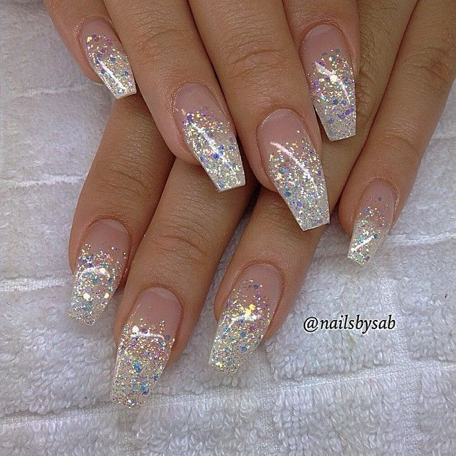 White Glitter Acrylic Nails
 Pin by Elizabeth Nelson on Short nails in 2019