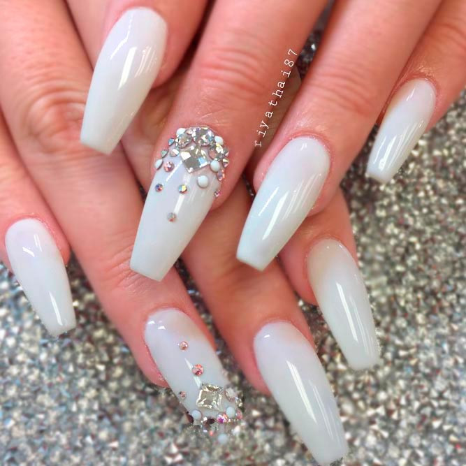 White Glitter Acrylic Nails
 Top 65 Pretty White Nails With Glitter Shapes trendy
