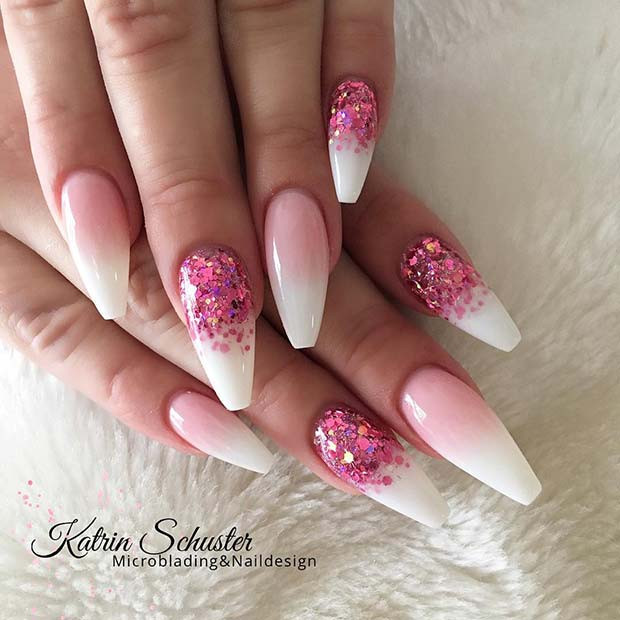 White Glitter Ombre Nails
 23 Creative Ways to Wear Pink and White Nails