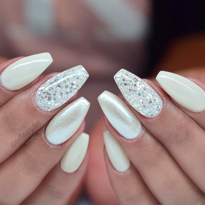 White Nails With Glitter
 Awesome White Acrylic Nails