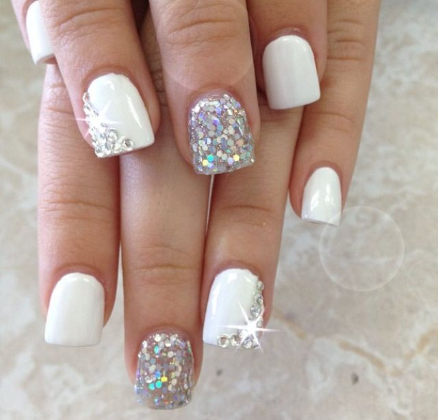 White Nails With Glitter
 150 Colorful Nail Designs for EVERY Color Nail Designs