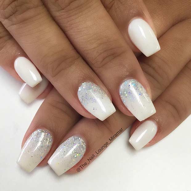 White Nails With Glitter
 41 Chic White Acrylic Nails to Copy