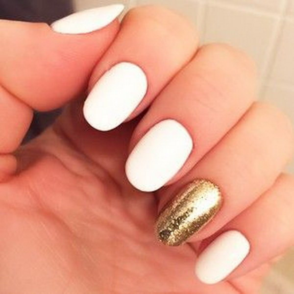 White Nails With Glitter
 35 Elegant and Amazing White and Gold Nail Art Designs