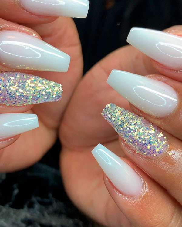 White Nails With Glitter
 The Best Coffin Nails Ideas That Suit Everyone