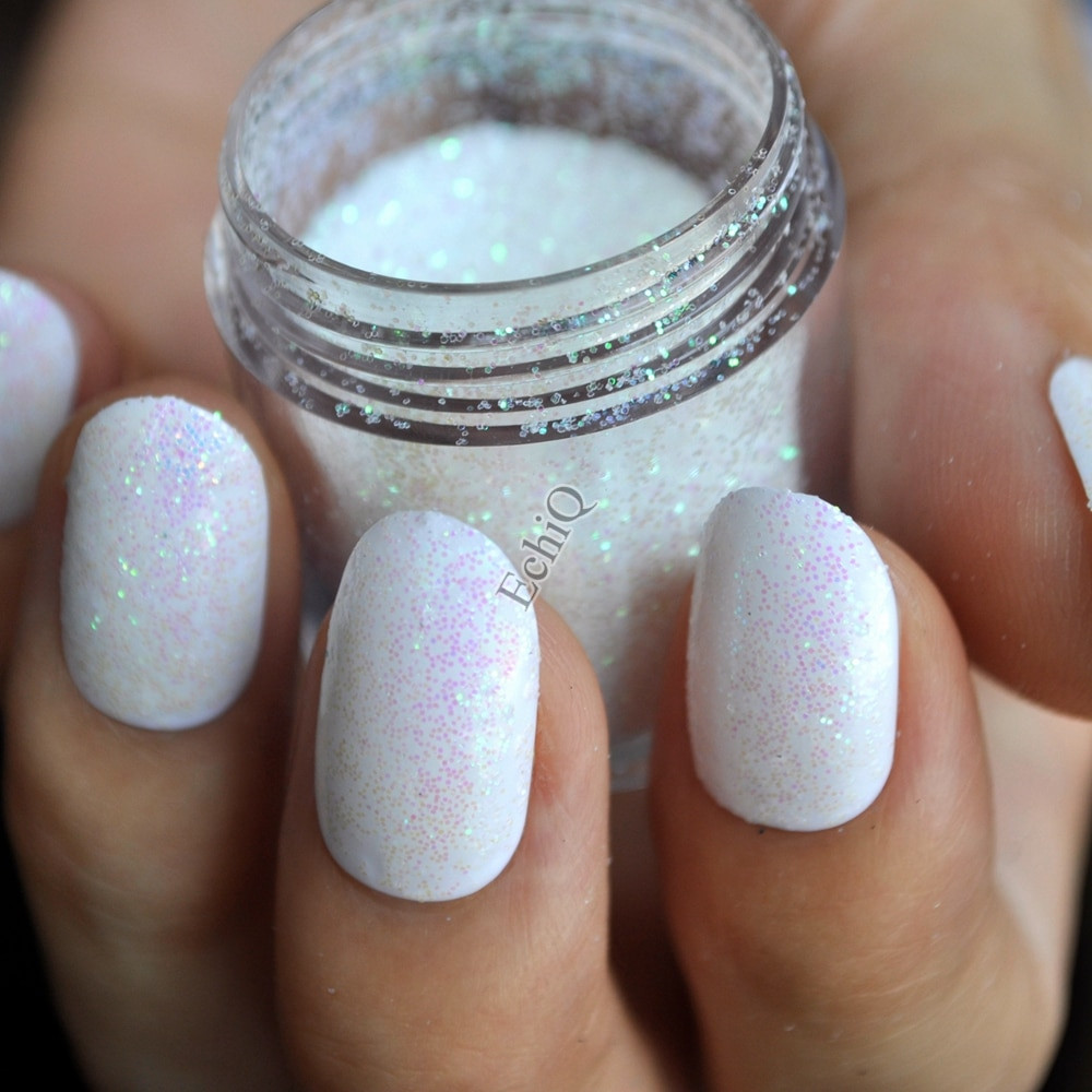 White Nails With Glitter
 Dazzling Clear White Nail Art Glitter DIY Manicure Small