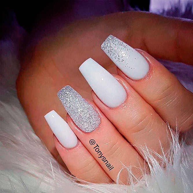 White Nails With Glitter
 Stunning White Nail Designs