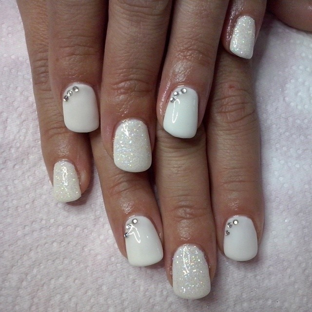 White Nails With Glitter
 White Glitter Nails s and for