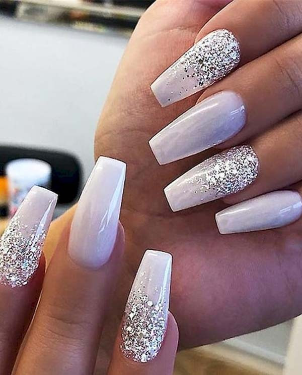 White Nails With Glitter
 Gorgeous White Glitter Nail Art Designs for Girls in 2019