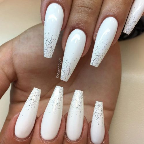 White Nails With Glitter
 The Most Stylish Ideas For White Coffin Nails Design