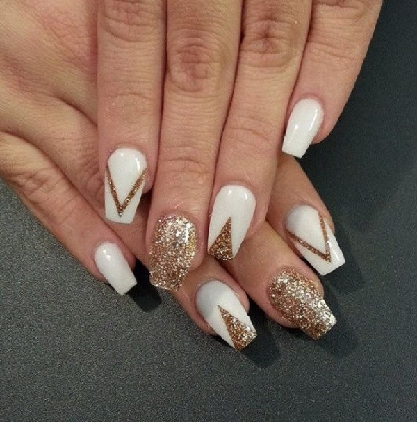 White Nails With Gold Glitter
 45 Gold Nails You Wish to Try nenuno creative