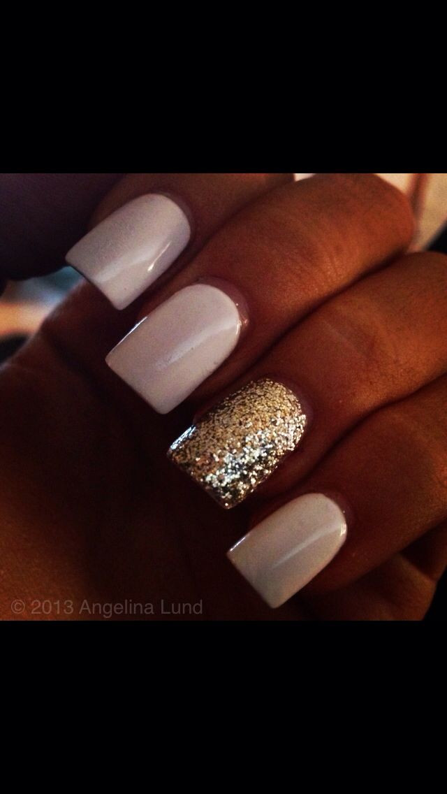 White Nails With Gold Glitter
 White & Gold Glitter Nails Beauty Favorites