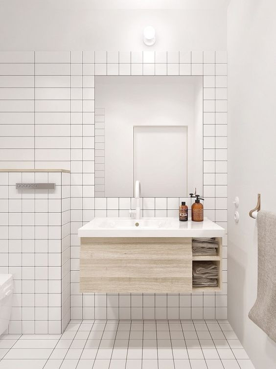 White Square Tile Bathroom
 Using square tiles in the bathroom Norse White Design Blog