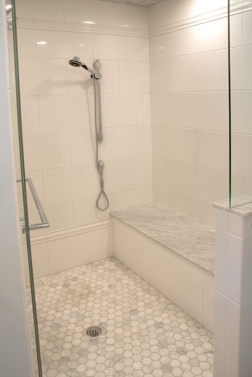 White Tile Bathroom Shower
 Carrera Marble Shower Surround Design Ideas