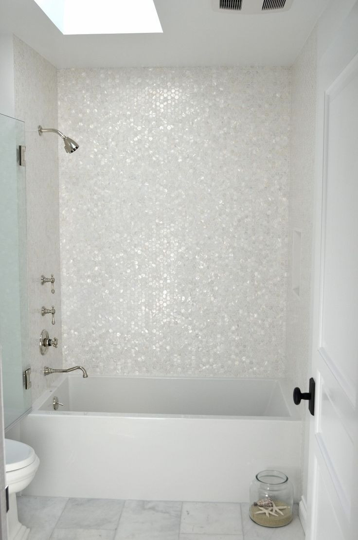 White Tile Bathroom Shower
 White Hexagon Pearl Shell Tile in 2019