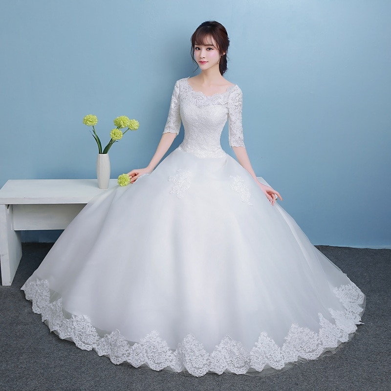 White Wedding Dress
 Beauty Emily 2019 Princess Bride Simple White Wedding