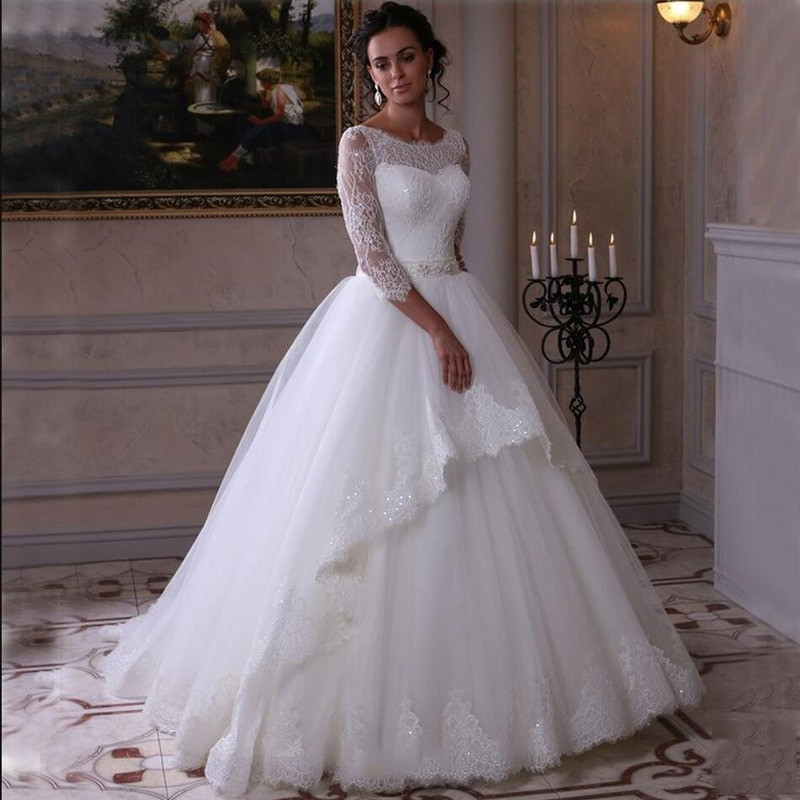 White Wedding Dress
 Elegant White Lace Ball Gown Princess Wedding Dress 2016