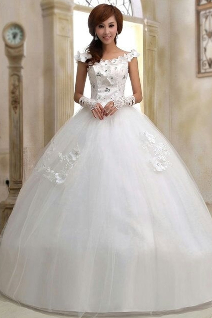 White Wedding Dress
 Buy Boat Necked White Wedding Gown online Gowns
