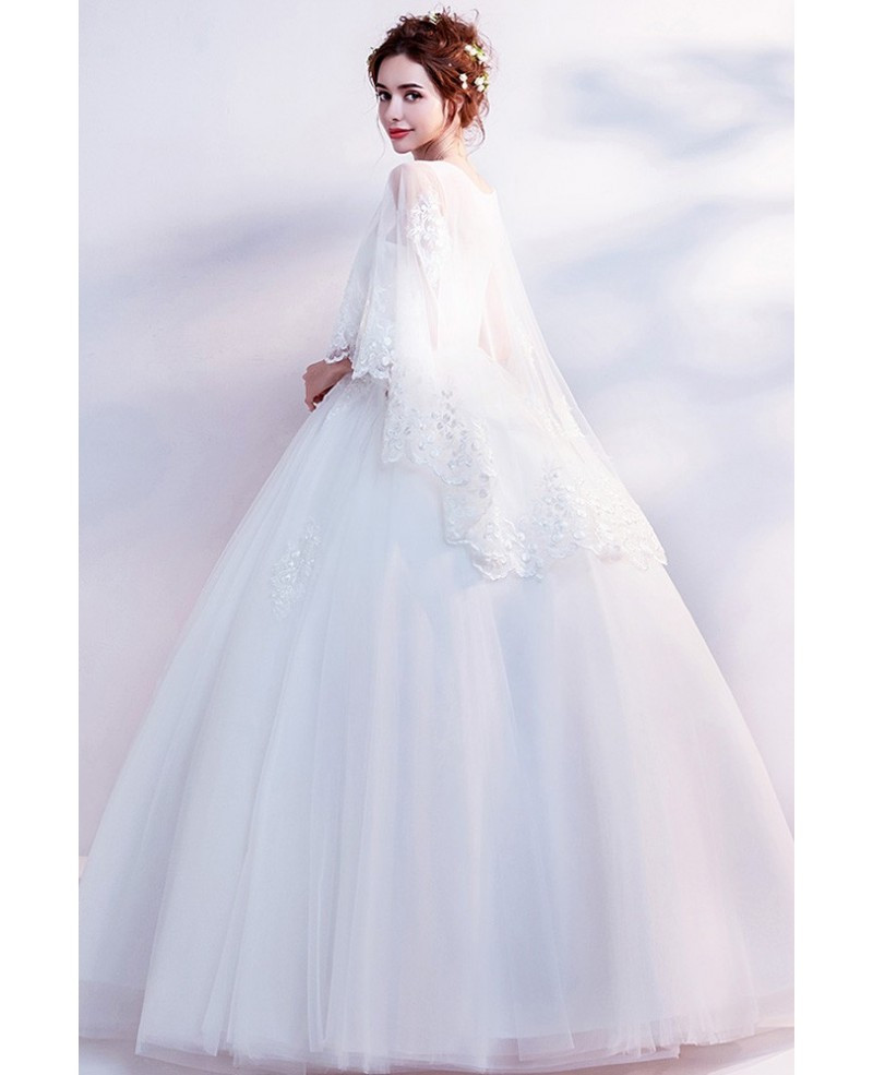 Wholesale Wedding Gowns
 Dreamy Lace Cape Sleeves Big Ball Gown Wedding Dress