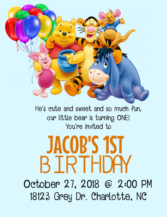 Winnie The Pooh Birthday Invitations
 Copy of Winnie the Pooh Birthday Invitation