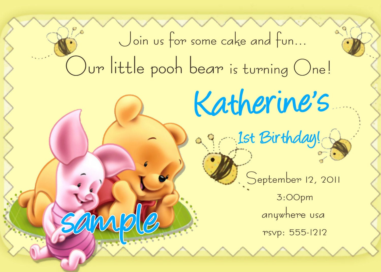 Winnie The Pooh Birthday Invitations
 Winnie the Pooh 1st Birthday Invitations Printable