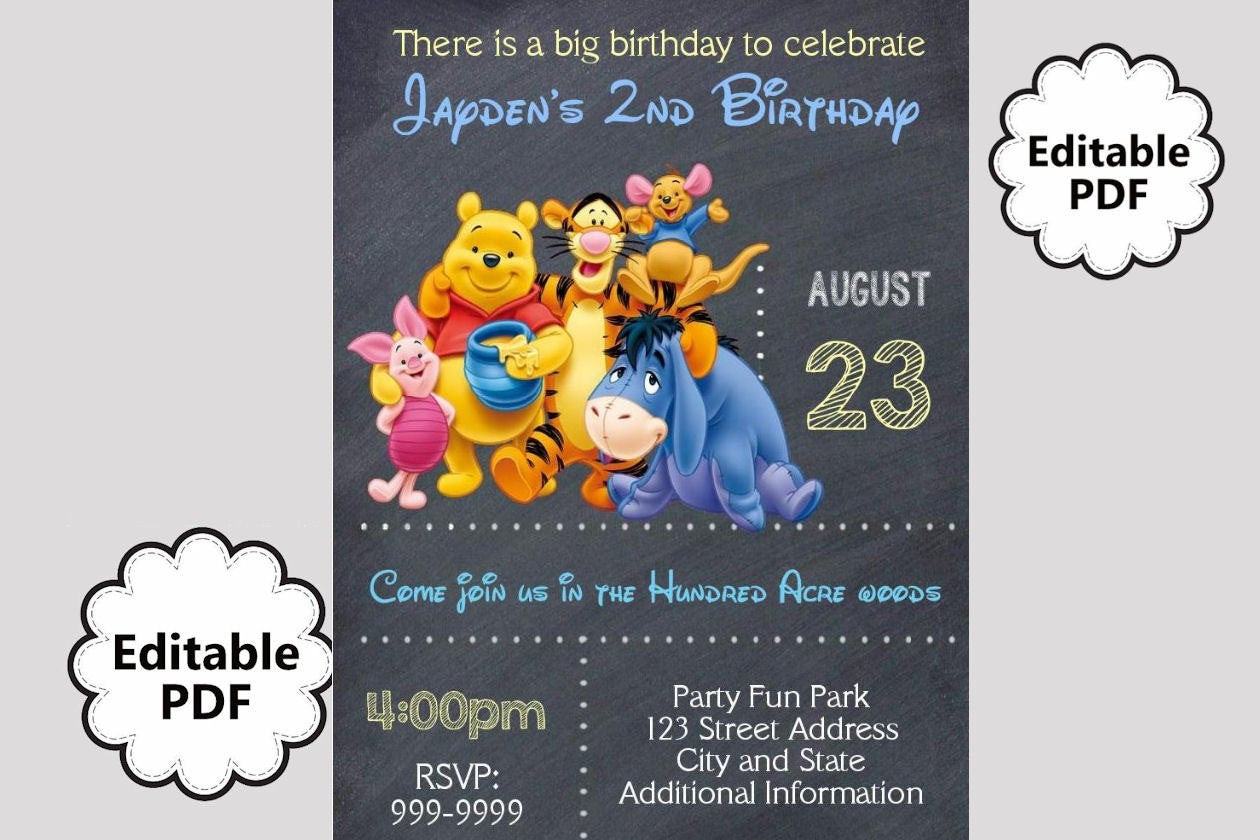 Winnie The Pooh Birthday Invitations
 EDITABLE TEXT Winnie the Pooh Birthday Invitation Winnie