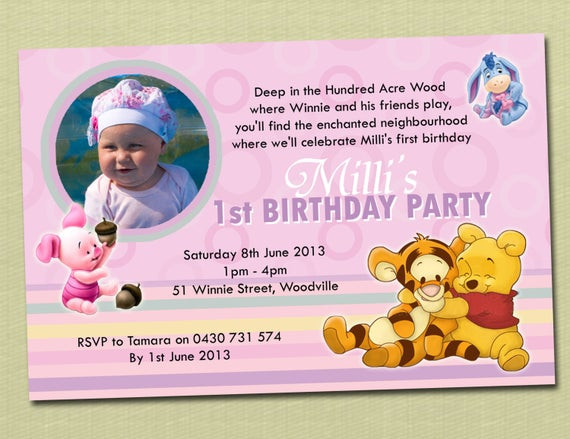 Winnie The Pooh Birthday Invitations
 Personalised Winnie The Pooh Birthday Invitations