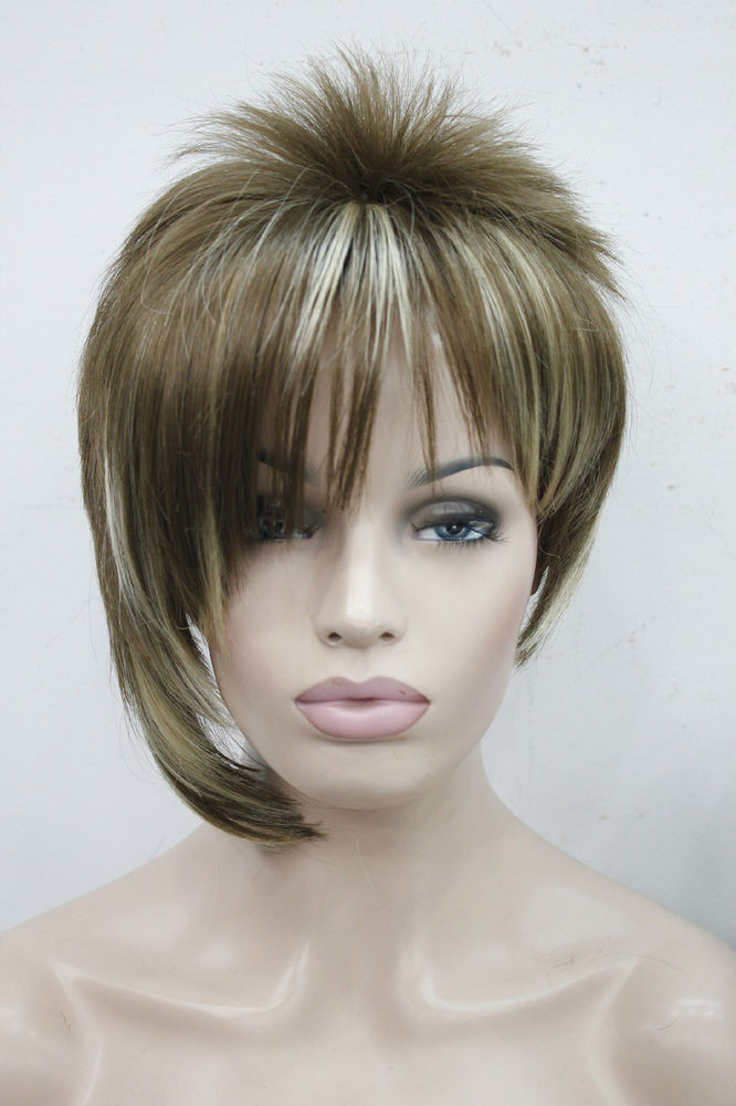 Women'S Short Haircuts
 Asymmetric brown blonde mix side bangs short straight