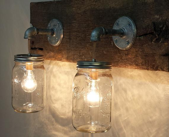 Wood Bathroom Light Fixtures
 Mason Jar 2 light fixture Rustic Reclaimed Barn by