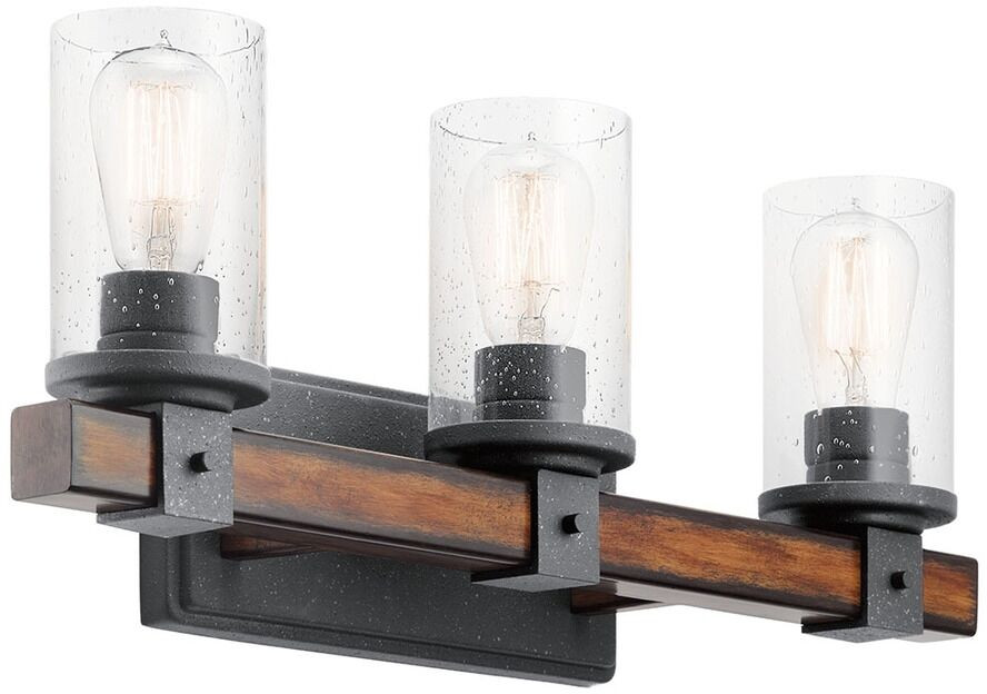 Wood Bathroom Light Fixtures
 Kichler 3 Light Distressed Black Wood Glass Rustic