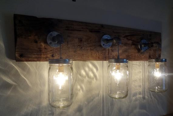 Wood Bathroom Light Fixtures
 Mason Jar Hanging Light Fixture Rustic Reclaimed Barn Wood