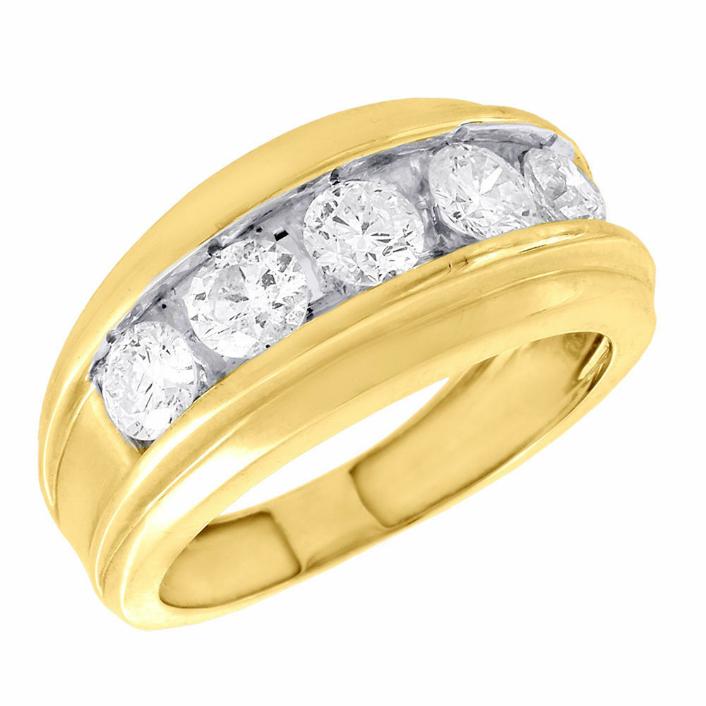 Yellow Diamond Wedding Ring
 14K Yellow Gold Wedding Band Mens 5 Stone Round Diamond