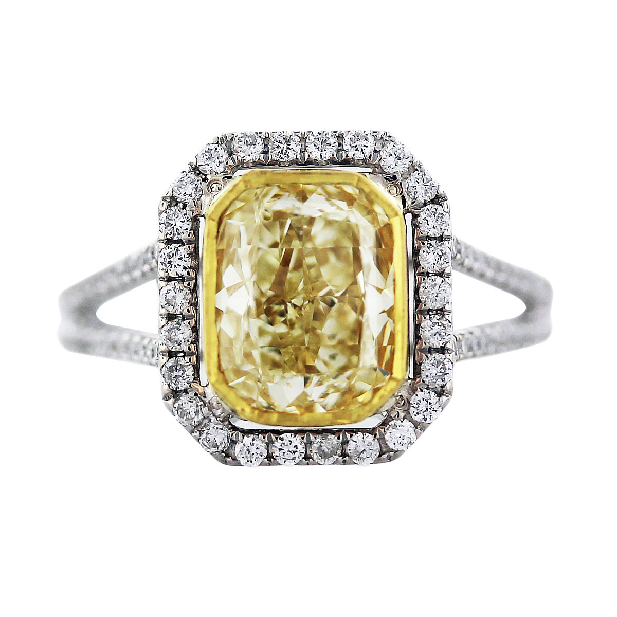 Yellow Diamond Wedding Ring
 Cushion Cut Fancy Yellow Diamond Engagement Ring in 18K