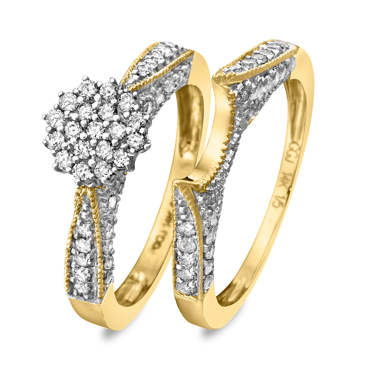 Yellow Diamond Wedding Ring
 3 4 Carat Diamond Bridal Wedding Ring Set 14K Yellow Gold