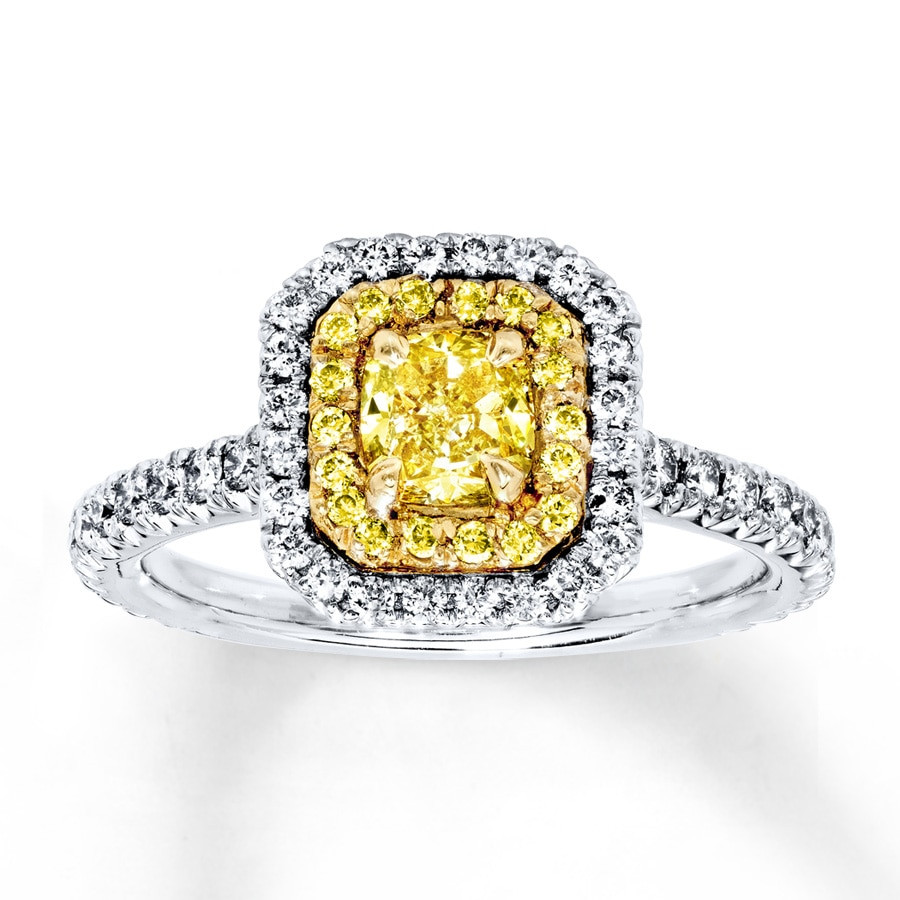 Yellow Diamond Wedding Ring
 Yellow Diamond Engagement Ring 1 1 5 cts tw 18K White Gold